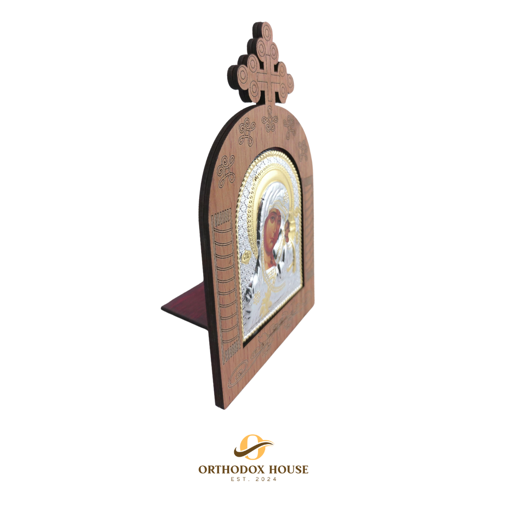 Kazanskaya Icon of Theotokos in Wooden Frame, Chased Kazanskaya Icon of Theotokos in Wooden Frame, Chased